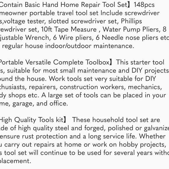 Home Tool Kit 148-Pcs - Household Basic Complete Hand Repair portable Tool - Picture 3 of 3